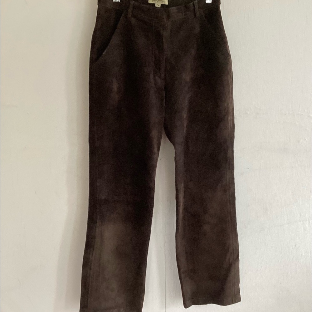 Chocolate Brown Real Leather Suede Vintage Rem Garson Lined StraightLeg Pants 6P